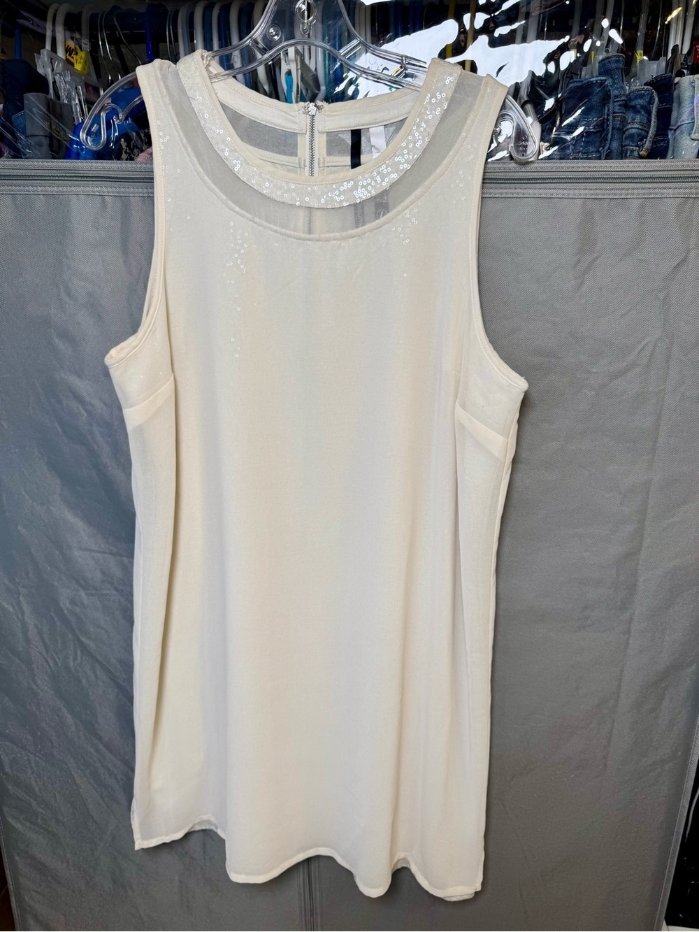 Kensie Cream Sleeveless Shift Dress with Sequin Sheath